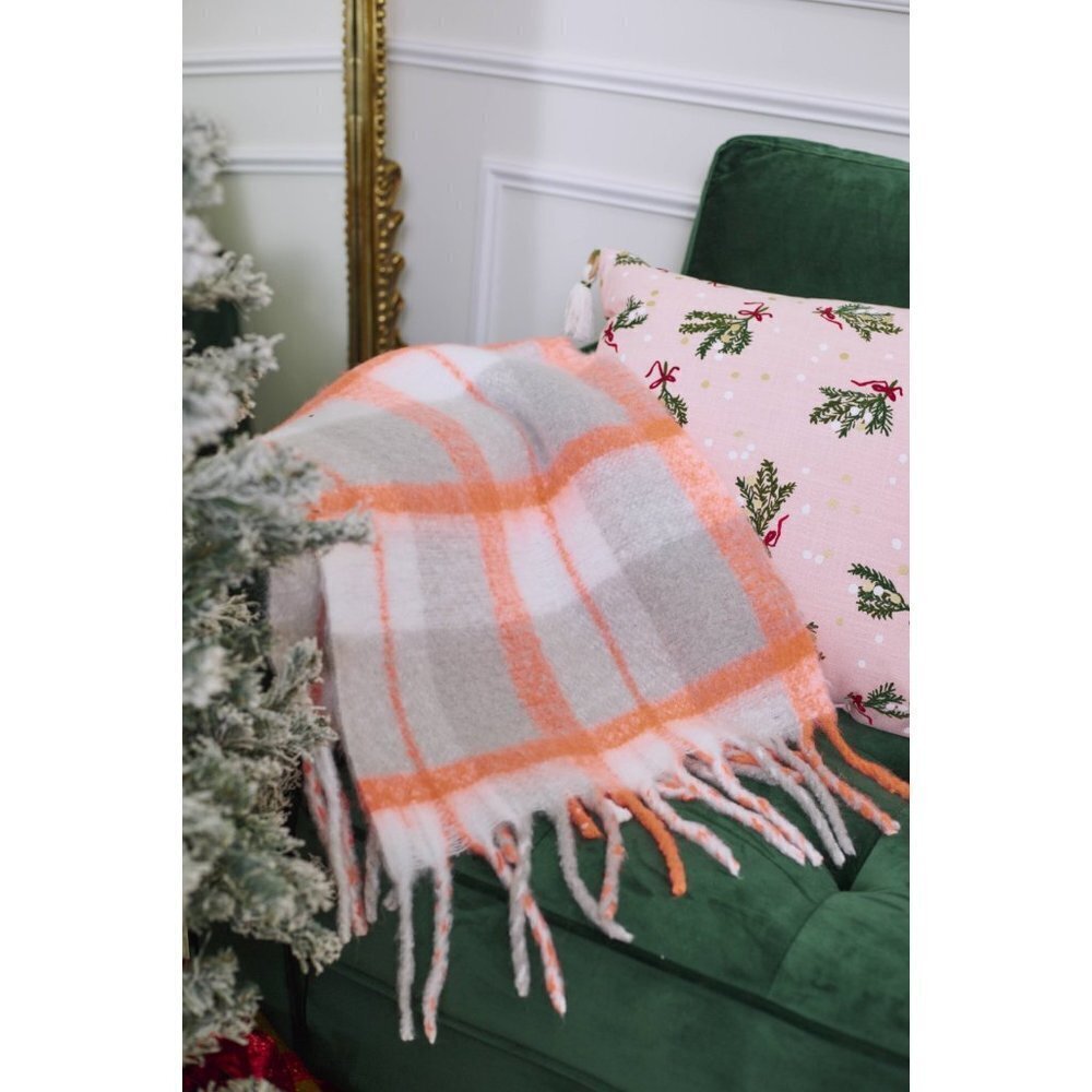 Wight Elephant Boutique Womens Brave the Cold Plaid Chunky Scarf Gray Orange